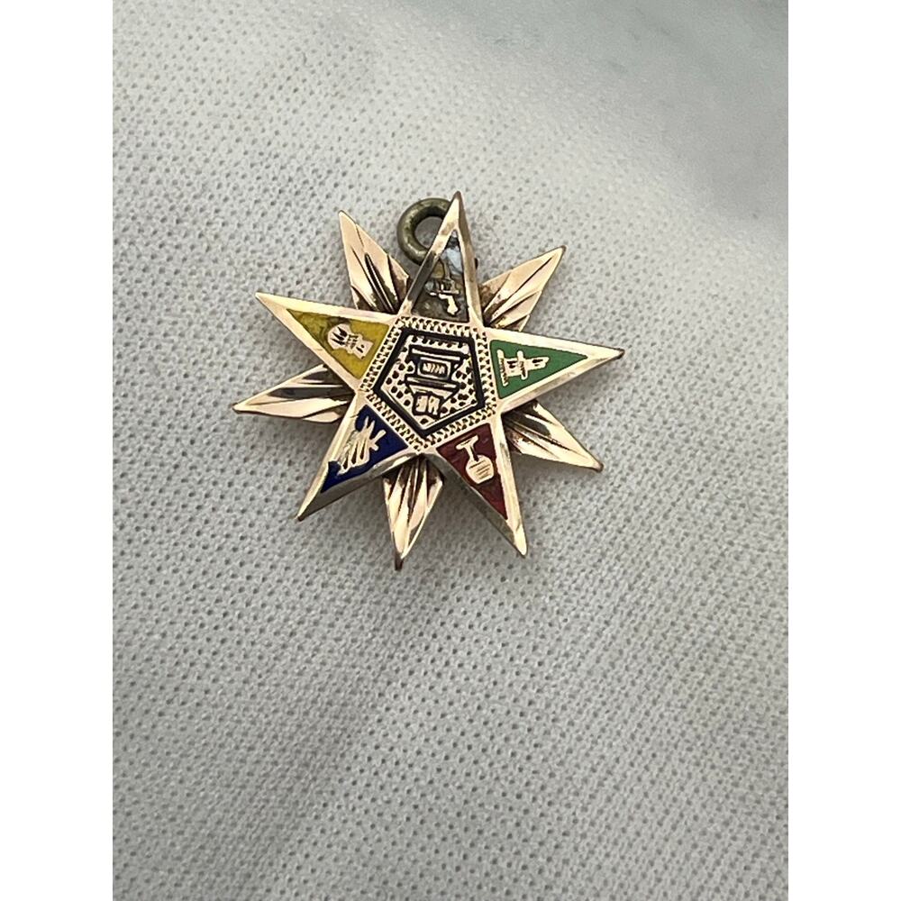 Antique 10K Gold Order of the Eastern Star Enamel Star Pin